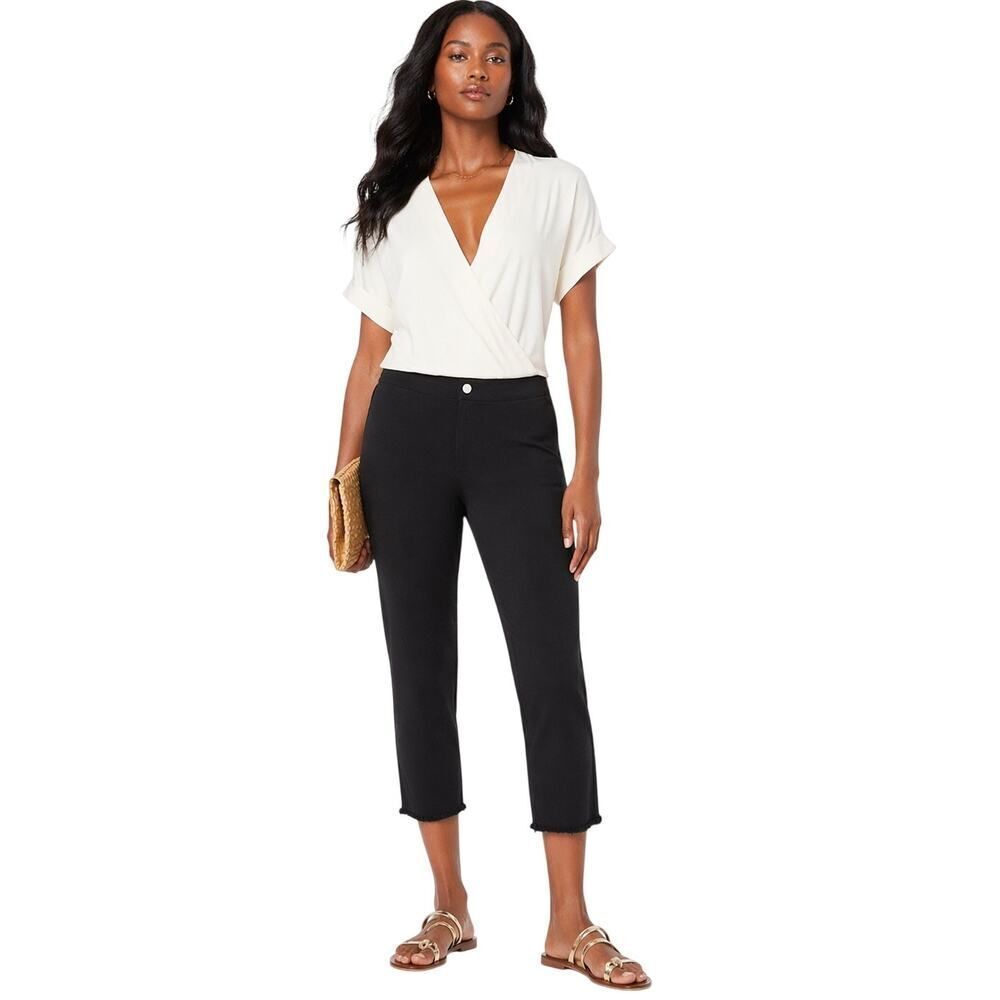 LYSSE Women's Rae Stretch Twill Frayed Hem Cropped Pants Black Size Small